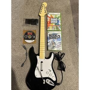 Rock Band Fender Stratocaster XBOX 360 Wired Guitar Bundle RockBand AC/DC Band